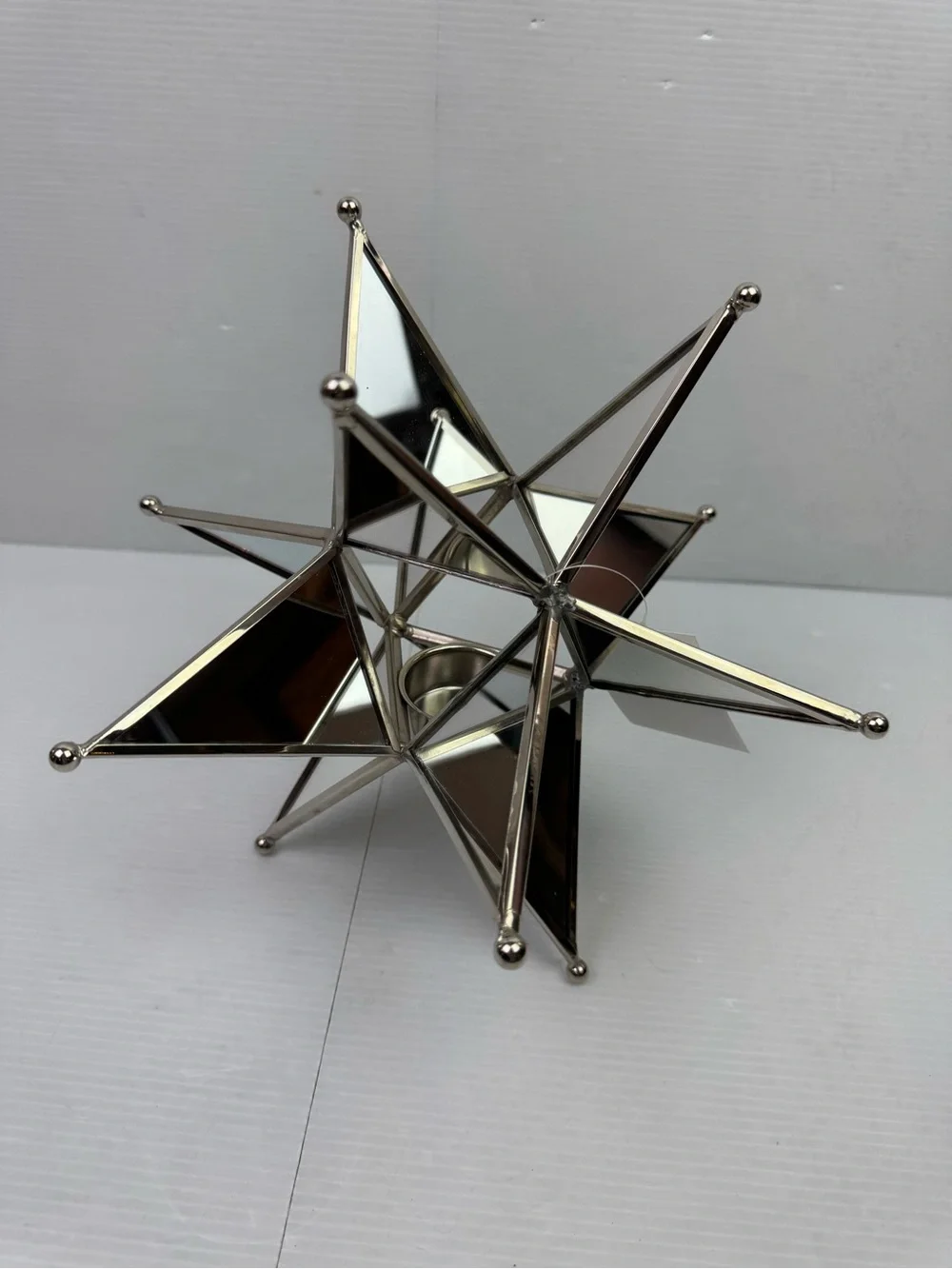 VTG Silver Mirrored Metal Star Tealight Candle Holder Geometric 3D Table Center
